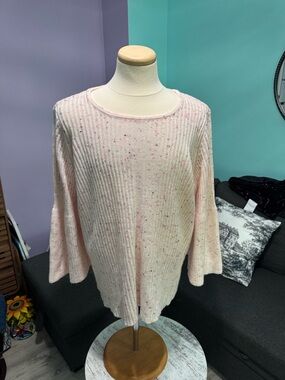 Design History Light Pink Ribbed Scoop Neck Sweater with Flecks